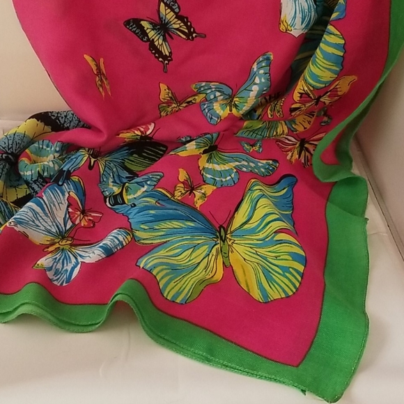 Accessories - Vibrant Pink & Green Butterfly Scarf